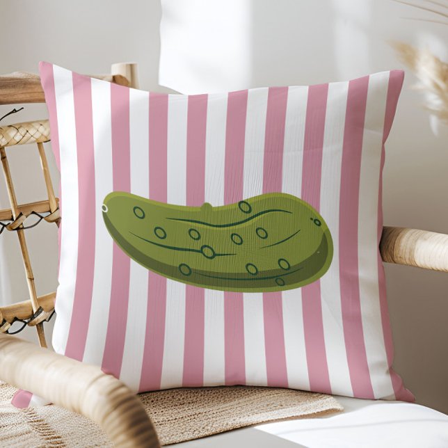 Concombre Taquin sur Rayures Roses, Coussin de Déc (Créateur téléchargé)