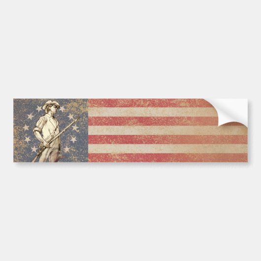 Concord Minuteman met First Americam Flag Bumpersticker (Voorkant)