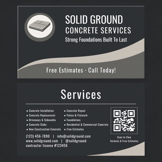 Concrete Contractor QR Code Professional Visitekaartje