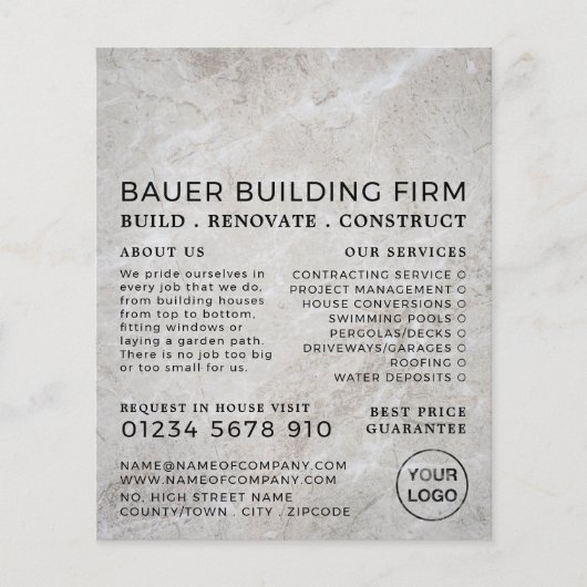 Concrete oppervlakte, bouwonderneming, bouwstijlen flyer (Voorkant)