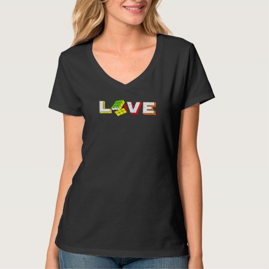 Concurrerende Puzzle Cube Love Speed Cubing 80's V T-shirt (Voorkant)