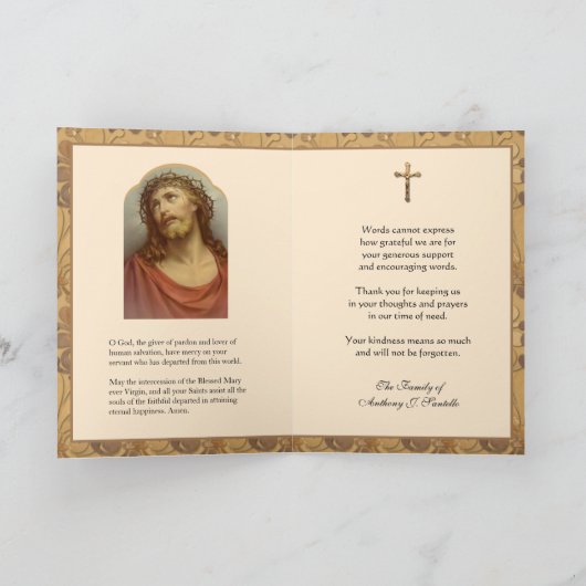 condoléances sympathie dank u katholieke Jezus Bedankkaart (Binnen)