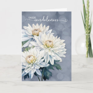 Condoleances Witte Chrysanten over Blauwe Sympathi Kaart
