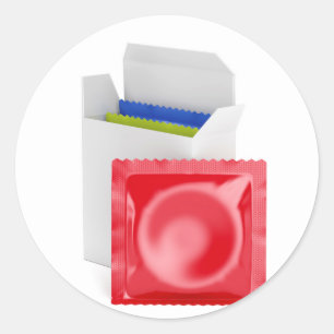 Condooms op witte achtergrond ronde sticker