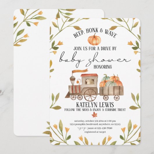 Conduire par Baby shower Citrouille Invitation ave (Devant / Derrière)