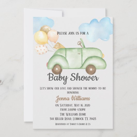 Conduire par Baby shower Invitation (Devant)