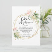 Conduire Par Baby shower Invitation Verdure Or ros (Debout devant)