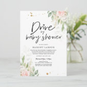 Conduire Par Baby shower Invitation Verdure Or ros (Debout devant)