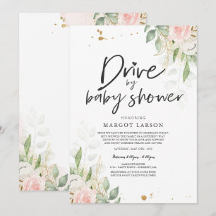 Conduire Par Baby shower Invitation Verdure Or ros