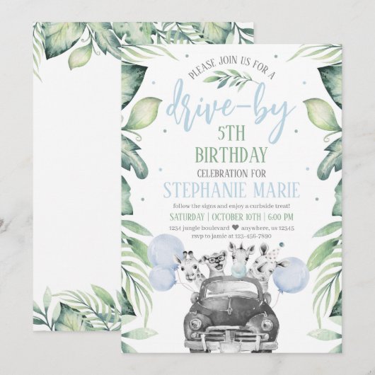 Conduire par Safari Anniversaire Parade Invitation (Devant / Derrière)