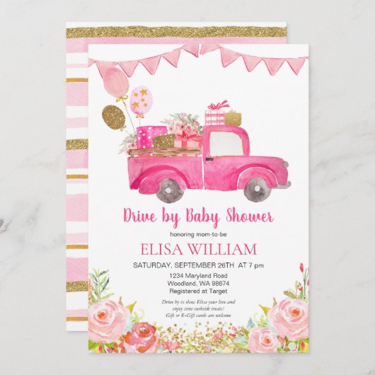 Conduite de camion rose par invitation à la douche (Devant / Derrière)