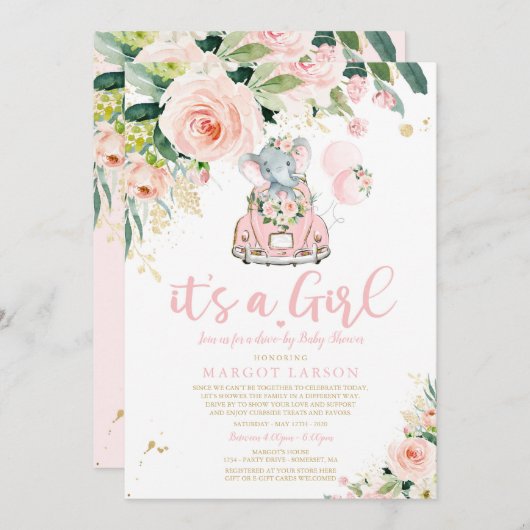 Conduite Des Éléphants Par Invitation Baby shower (Devant / Derrière)