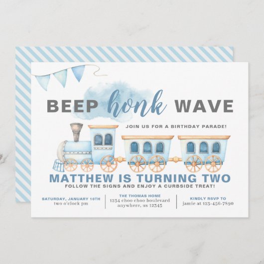 Conduite En Train Anniversaire Invitation Boy (Devant / Derrière)