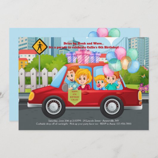 Conduite par Anniversaire Parade Invitation (Devant / Derrière)