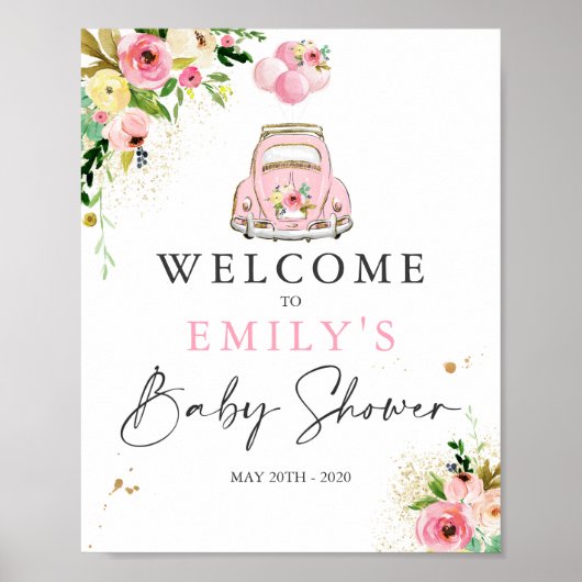 Conduite par Baby shower Affiche de bienvenue rose (Devant)