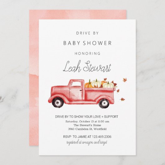 Conduite par Baby shower Automne Invitation (Devant / Derrière)