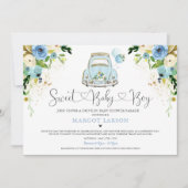 Conduite Par Baby shower Invitation Bleu Floral Do (Devant)