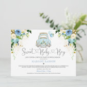 Conduite Par Baby shower Invitation Bleu Floral Do (Debout devant)