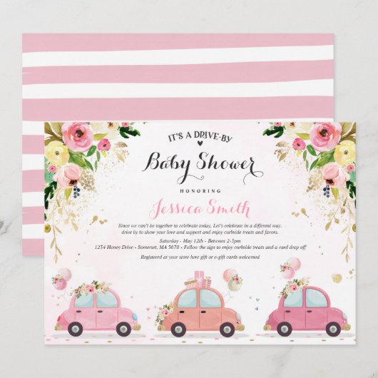 Conduite Par Baby shower Invitation Douche Florale (Devant / Derrière)