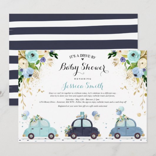 Conduite par Baby shower Invitation Douche Florale (Devant / Derrière)