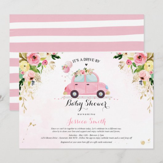 Conduite Par Baby shower Invitation Douche Florale (Devant / Derrière)
