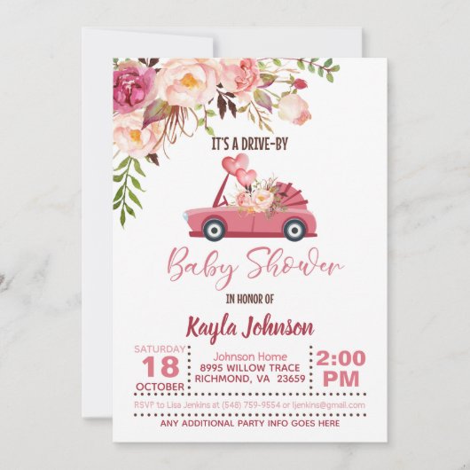 Conduite par Baby shower Invitation - Fille (Devant)