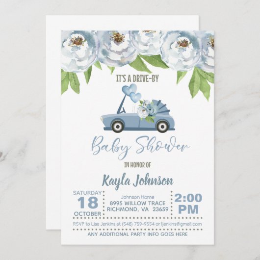Conduite par Baby shower Invitation - Garçon (Devant / Derrière)