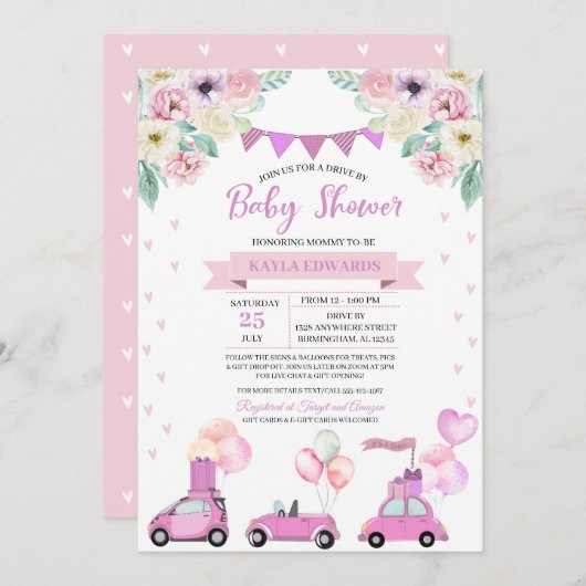 Conduite par Baby shower Parade Invitation (Devant / Derrière)