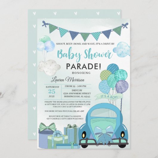 Conduite par Baby shower Parade Invitation (Devant / Derrière)
