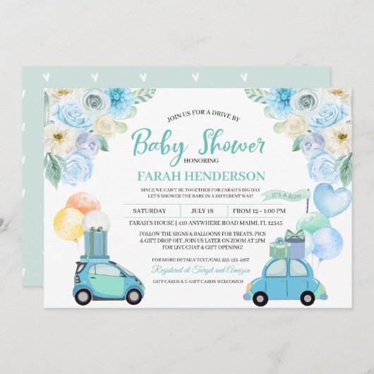 Conduite par Baby shower Parade Invitation (Devant / Derrière)