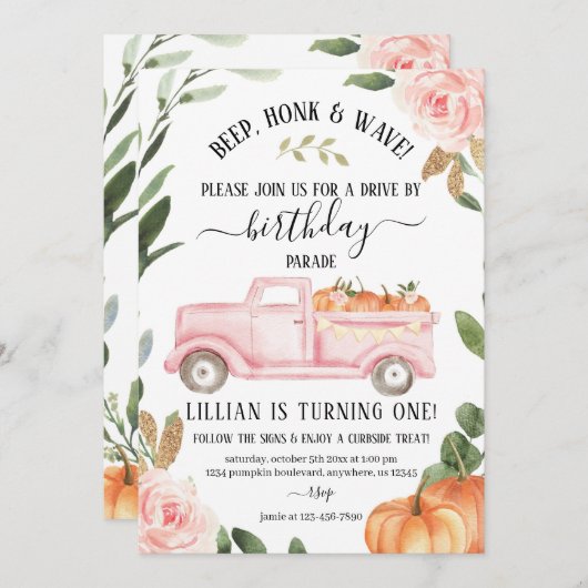 Conduite Par Citrouille Invitation Anniversaire (Devant / Derrière)