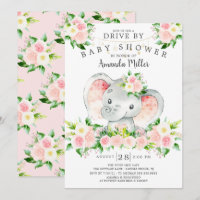Conduite Par Elephant Girls Baby shower Invitation