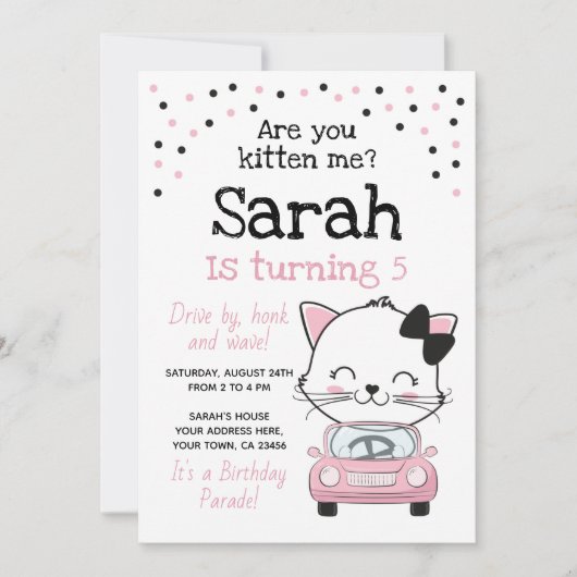 Conduite Par Kitty Chat Invitation Anniversaire (Devant)