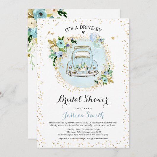 Conduite par une averse nuptiale Invitation Floral (Devant / Derrière)