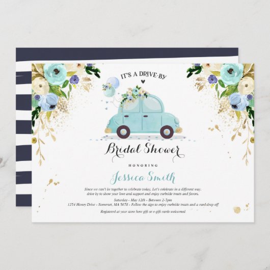 Conduite par une douche nuptiale Invitation Floral (Devant / Derrière)