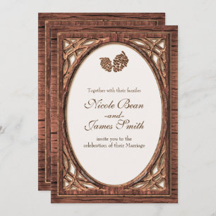Cône de pin boisé rustique Invitations en bois de