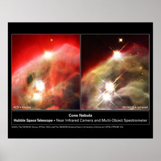 Cone Nebula NGC 2264 Hubble Visible vs. Infrarood Poster
