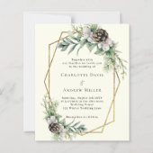 Cone pine groen geo ivoor bruiloft uitnodiging (Voorkant)