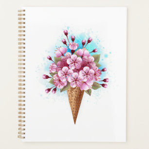 Cône rose Sakura crème glacée gaufre