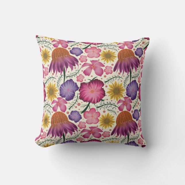 Coneflower Beige Floral Pattern Kussen (Voorkant)