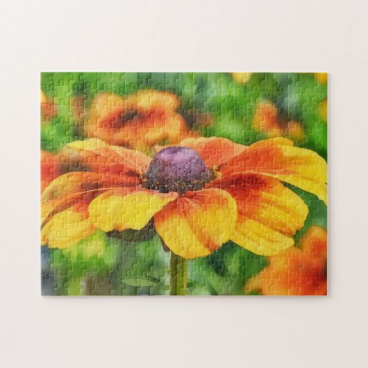 Coneflower Bright Wildflower Waterverf Style Art Legpuzzel (Horizontaal)