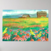 Coneflower Field Meadowlars on Fence Poster (Voorkant)
