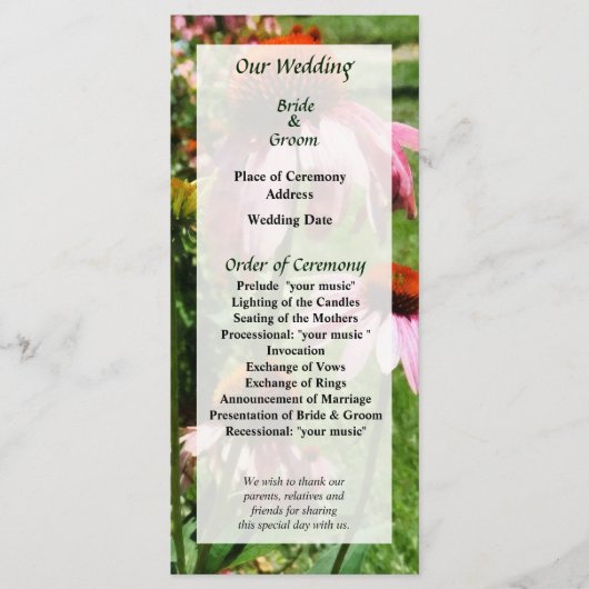 Coneflowers in het Garden Wedding Programme Programma (Voorkant)
