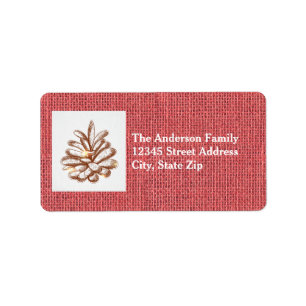 Cônes de pin en toile de jute rouge - Étiquette d'