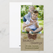 Cônes de pin et toile de jute Carte de vœux de fêt (Devant / Derrière)