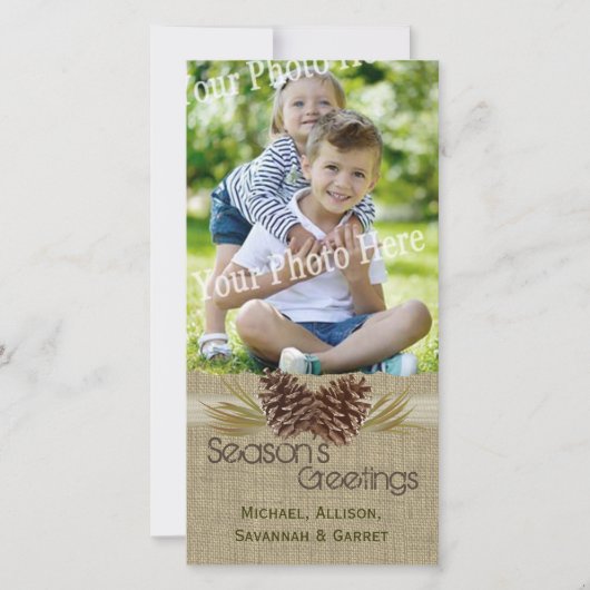 Cônes de pin et toile de jute Carte de vœux de fêt (Devant)