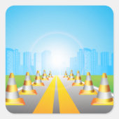 Cones De Route Menant À Un Sticker Carré De Ville (Devant)