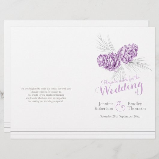 Cones violet gris hiver grand programme de mariage (Devant / Derrière)