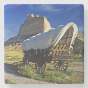 Conestoga wagen bij Scottsbluff National Stenen Onderzetter