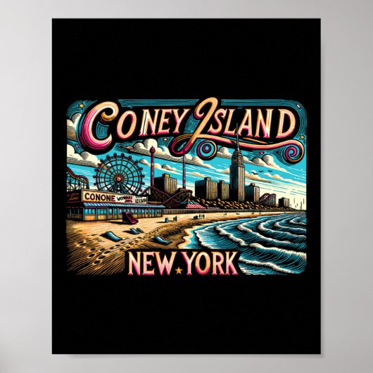 Coney Island New York Reis Zomer Vakantie Familie Poster (Voorkant)